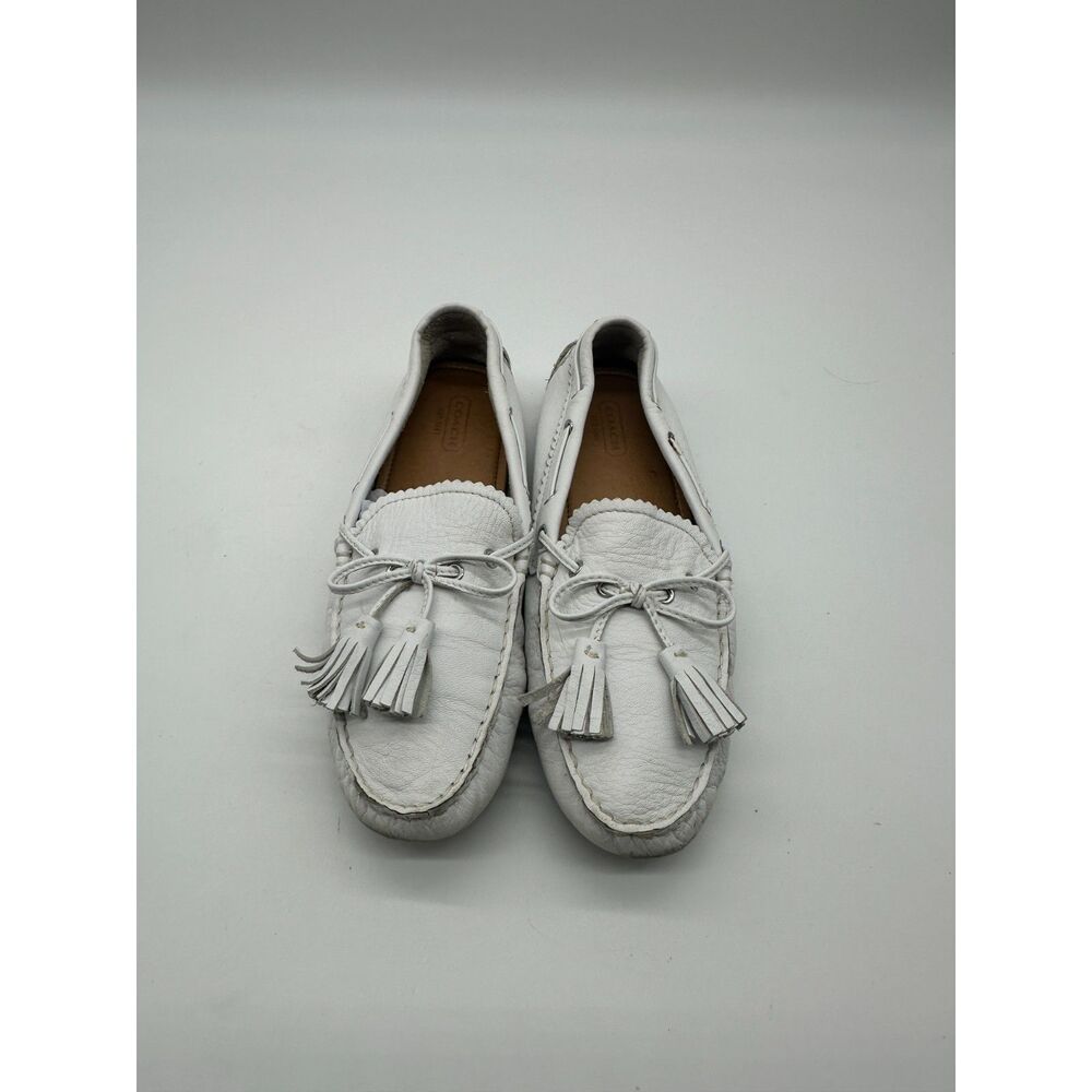 Coach Loafer Nadia Leather Shoes For Women Sz 7.5 Rounded Toe Tassel White